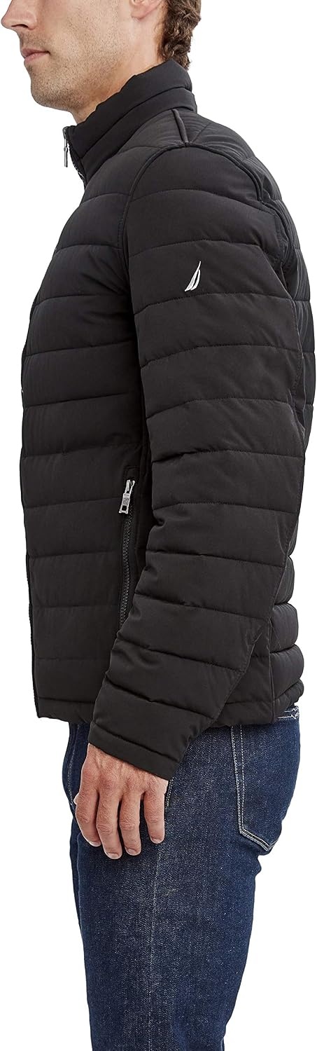 image:imageNautica Mens Reversible Quilted Puffer Jacket Midweight Mechanical Stretch Winter CoatBlack Ink