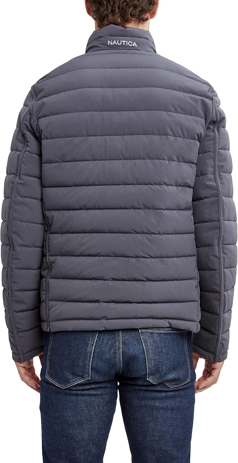 image:imageNautica Mens Reversible Quilted Puffer Jacket Midweight Mechanical Stretch Winter CoatBlack Ink