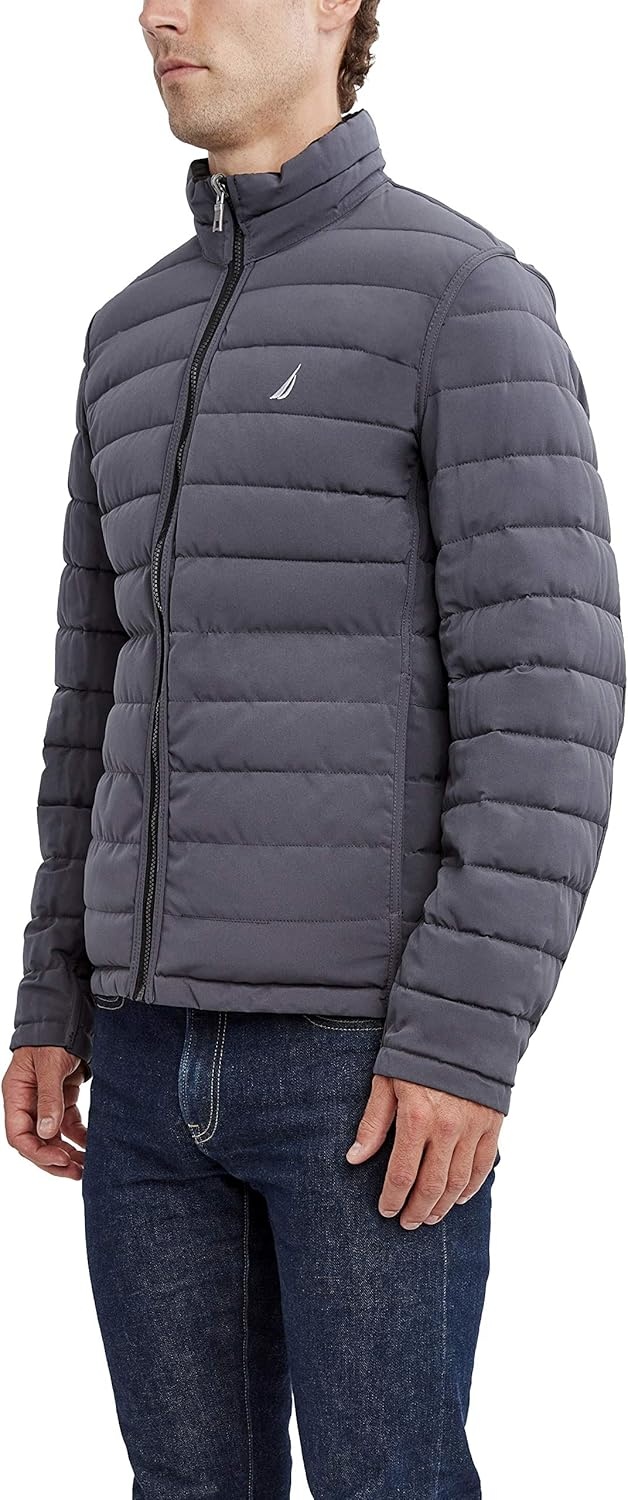 image:imageNautica Mens Reversible Quilted Puffer Jacket Midweight Mechanical Stretch Winter CoatBlack Ink