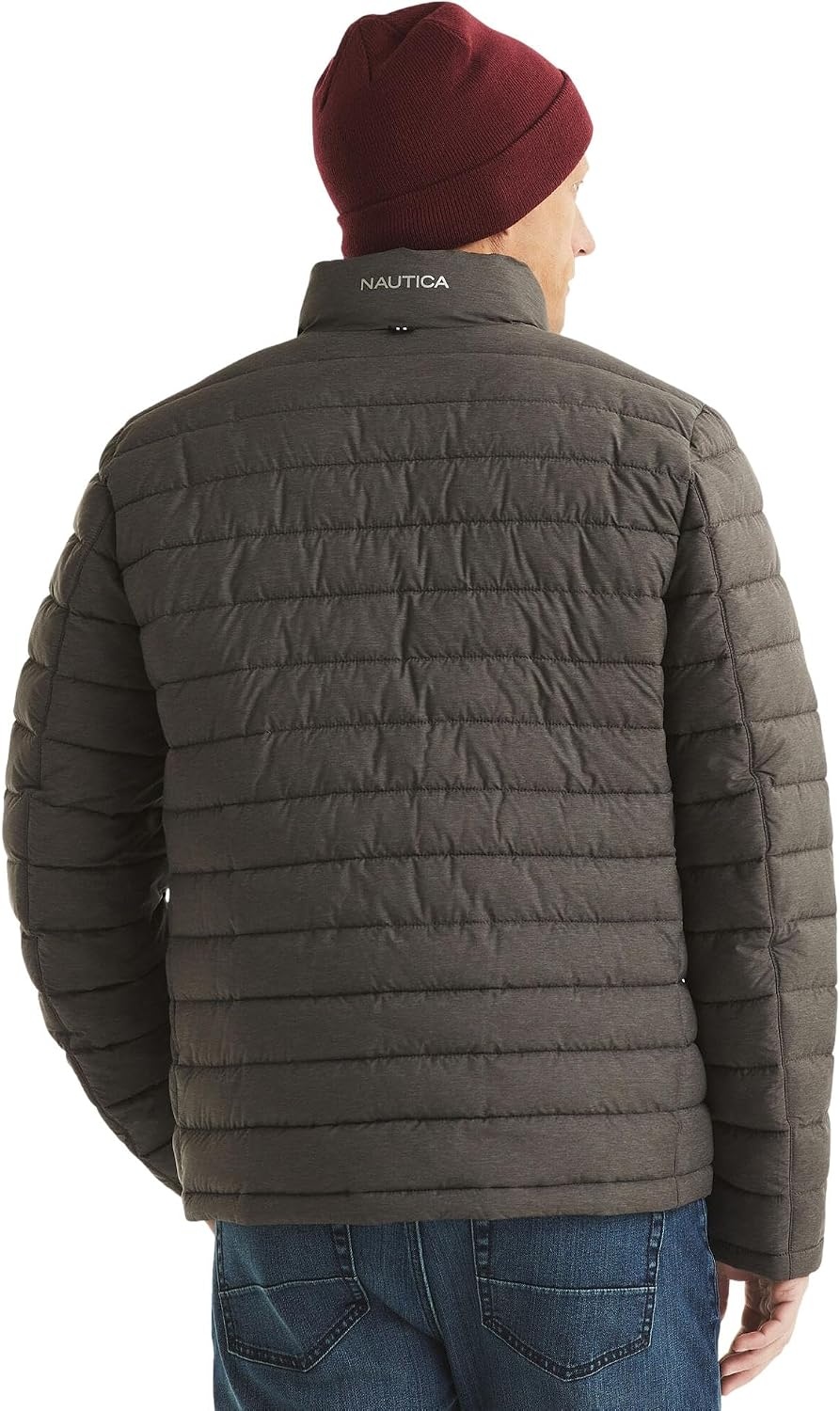 image:imageNautica Mens Reversible Quilted Puffer Jacket Midweight Mechanical Stretch Winter CoatCharcoal Grey