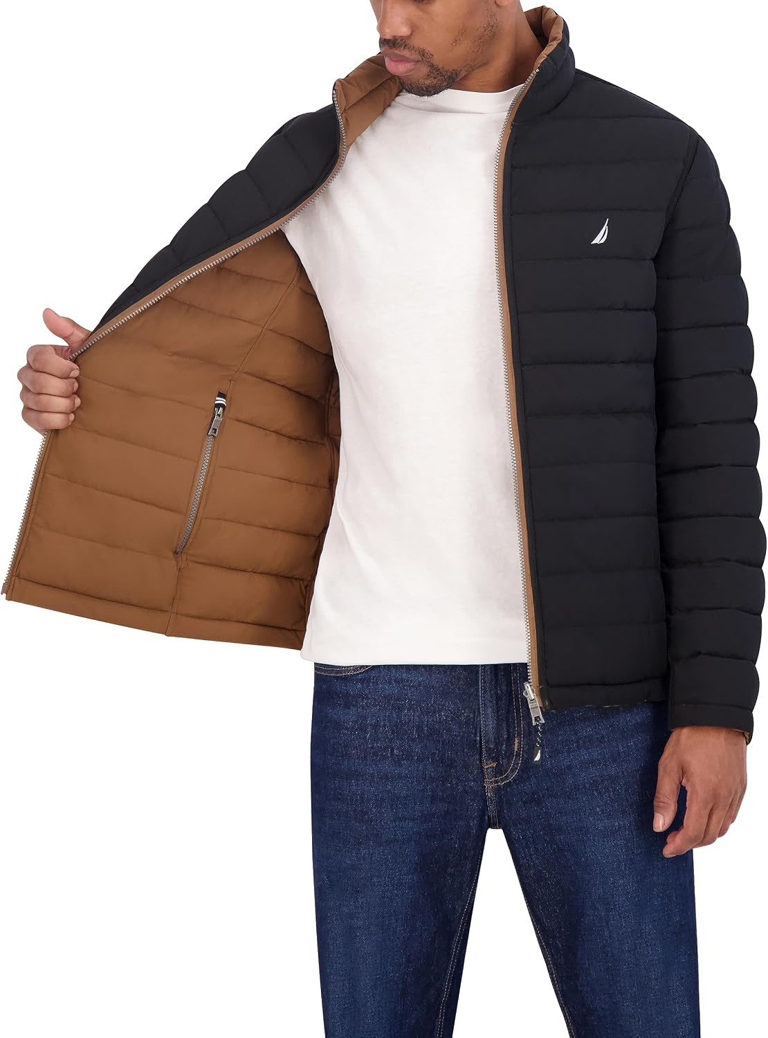 image:imageNautica Mens Reversible Quilted Puffer Jacket Midweight Mechanical Stretch Winter CoatCoco