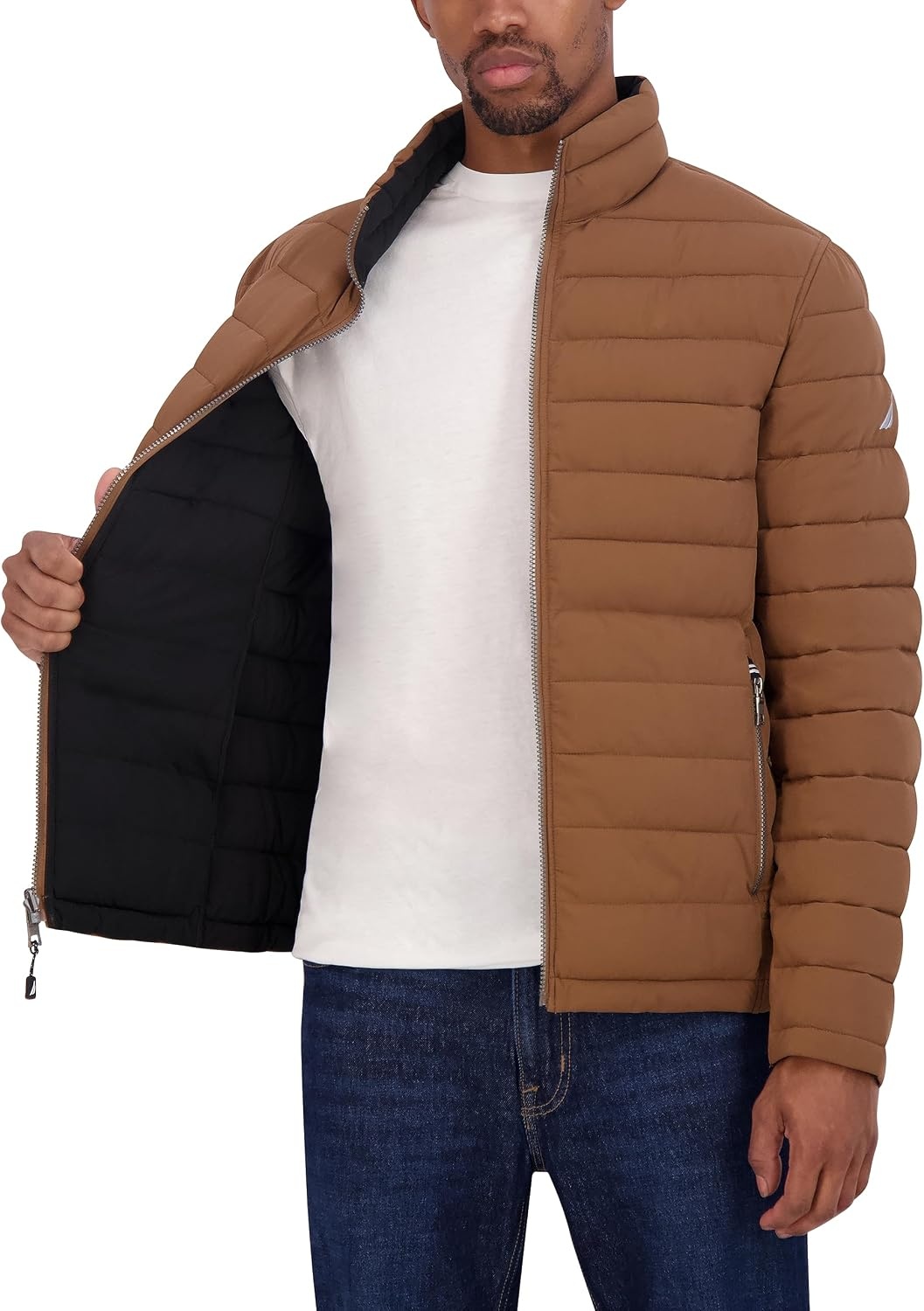 image:imageNautica Mens Reversible Quilted Puffer Jacket Midweight Mechanical Stretch Winter CoatCoco