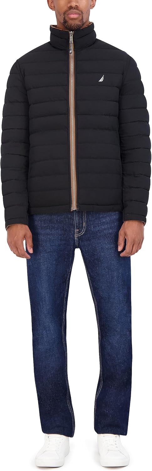 image:imageNautica Mens Reversible Quilted Puffer Jacket Midweight Mechanical Stretch Winter CoatCoco
