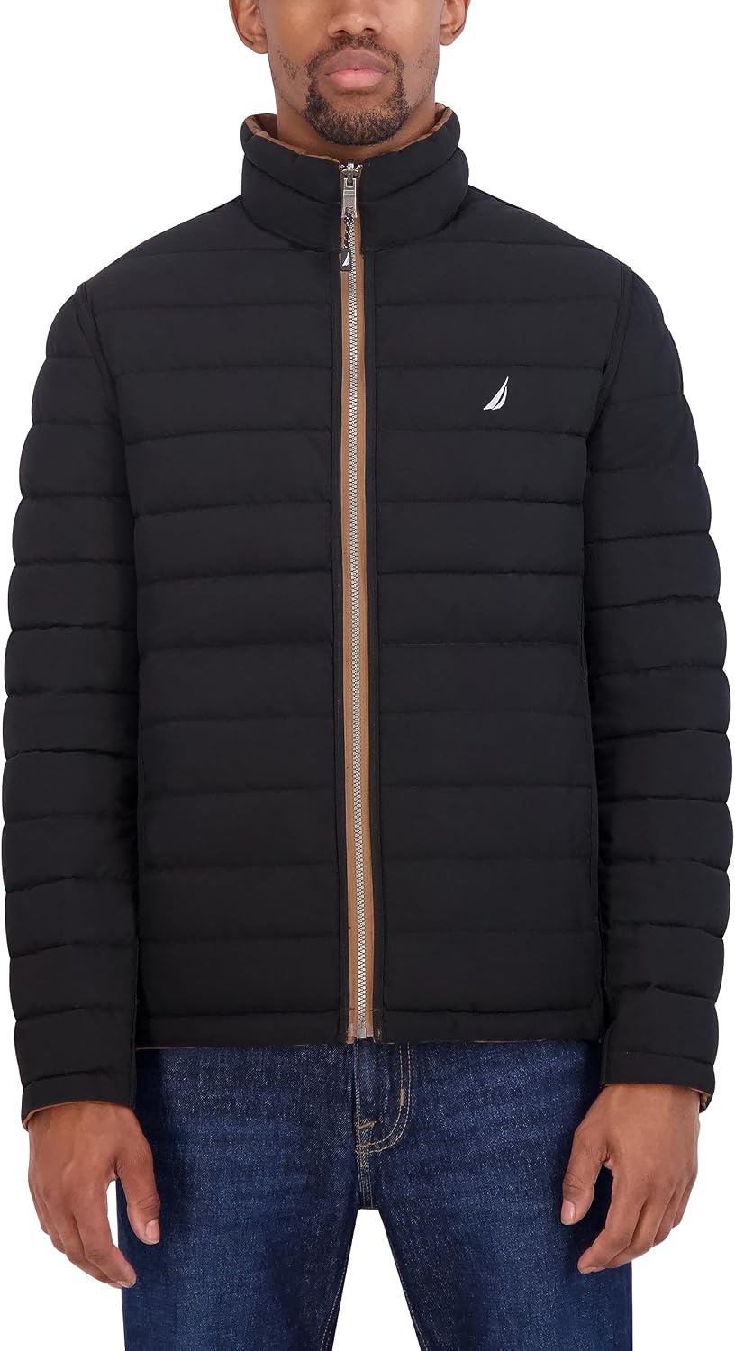 image:imageNautica Mens Reversible Quilted Puffer Jacket Midweight Mechanical Stretch Winter CoatCoco