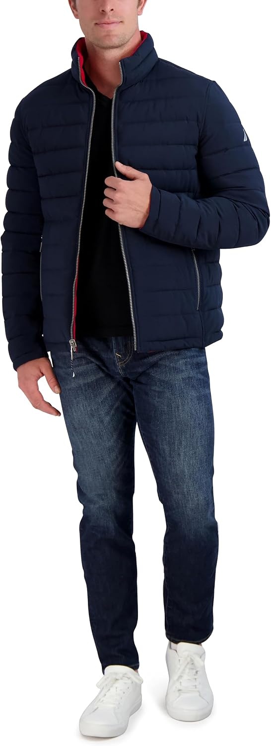 image:imageNautica Mens Reversible Quilted Puffer Jacket Midweight Mechanical Stretch Winter CoatDeep Navy