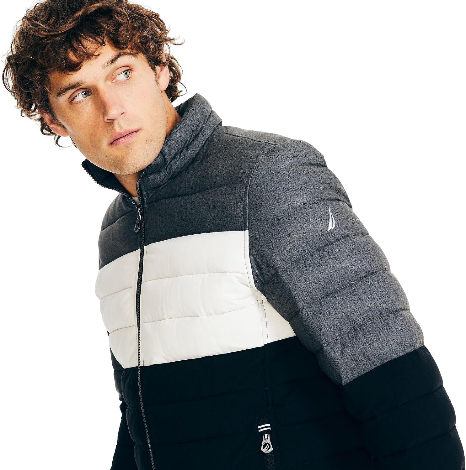 image:imageNautica Mens Reversible Quilted Puffer Jacket Midweight Mechanical Stretch Winter CoatGreyblack