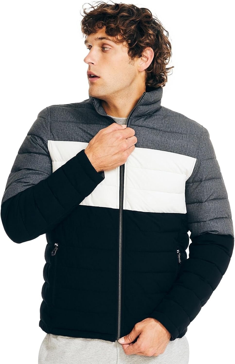 image:imageNautica Mens Reversible Quilted Puffer Jacket Midweight Mechanical Stretch Winter CoatGreyblack