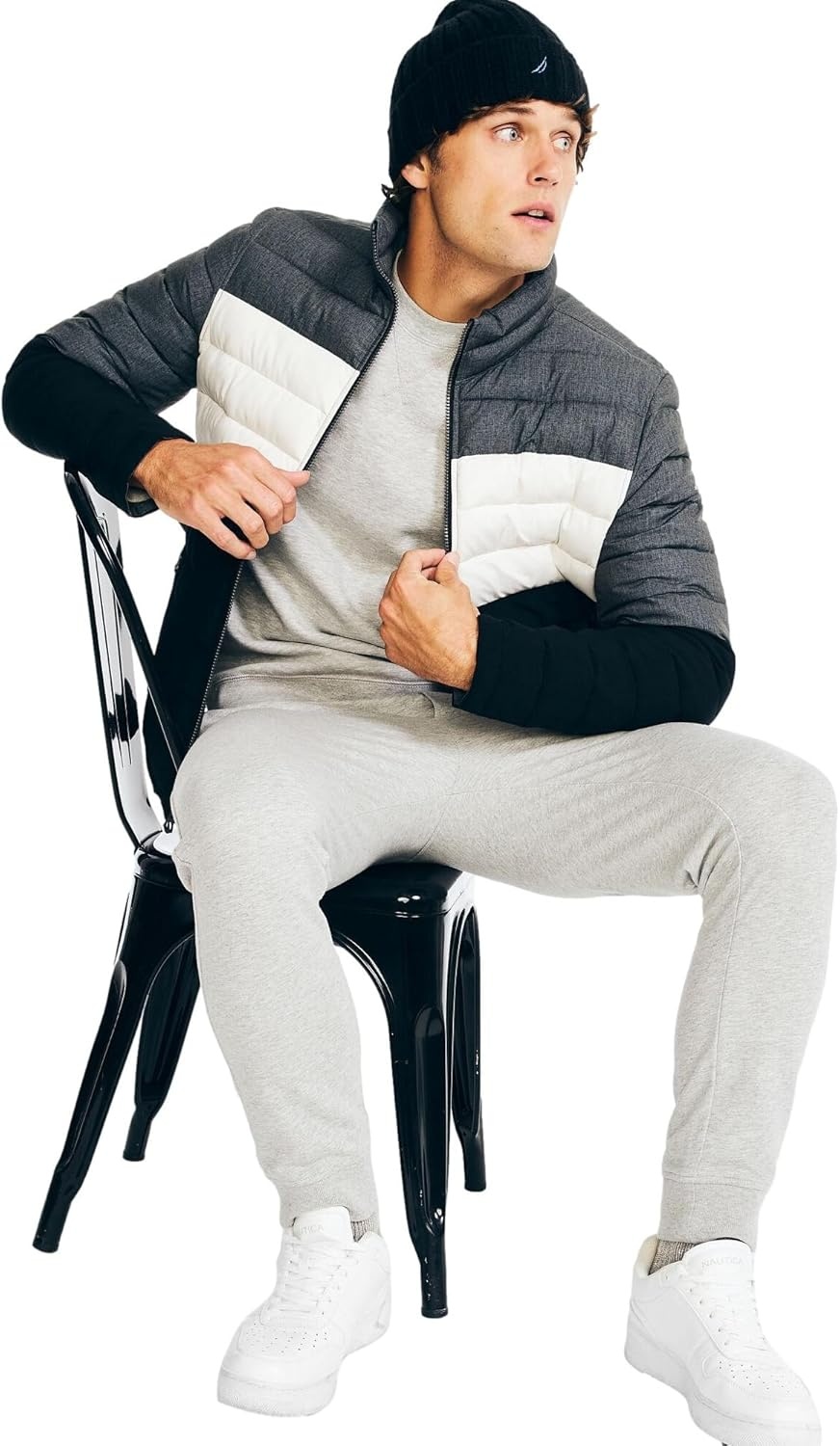 image:imageNautica Mens Reversible Quilted Puffer Jacket Midweight Mechanical Stretch Winter CoatGreyblack