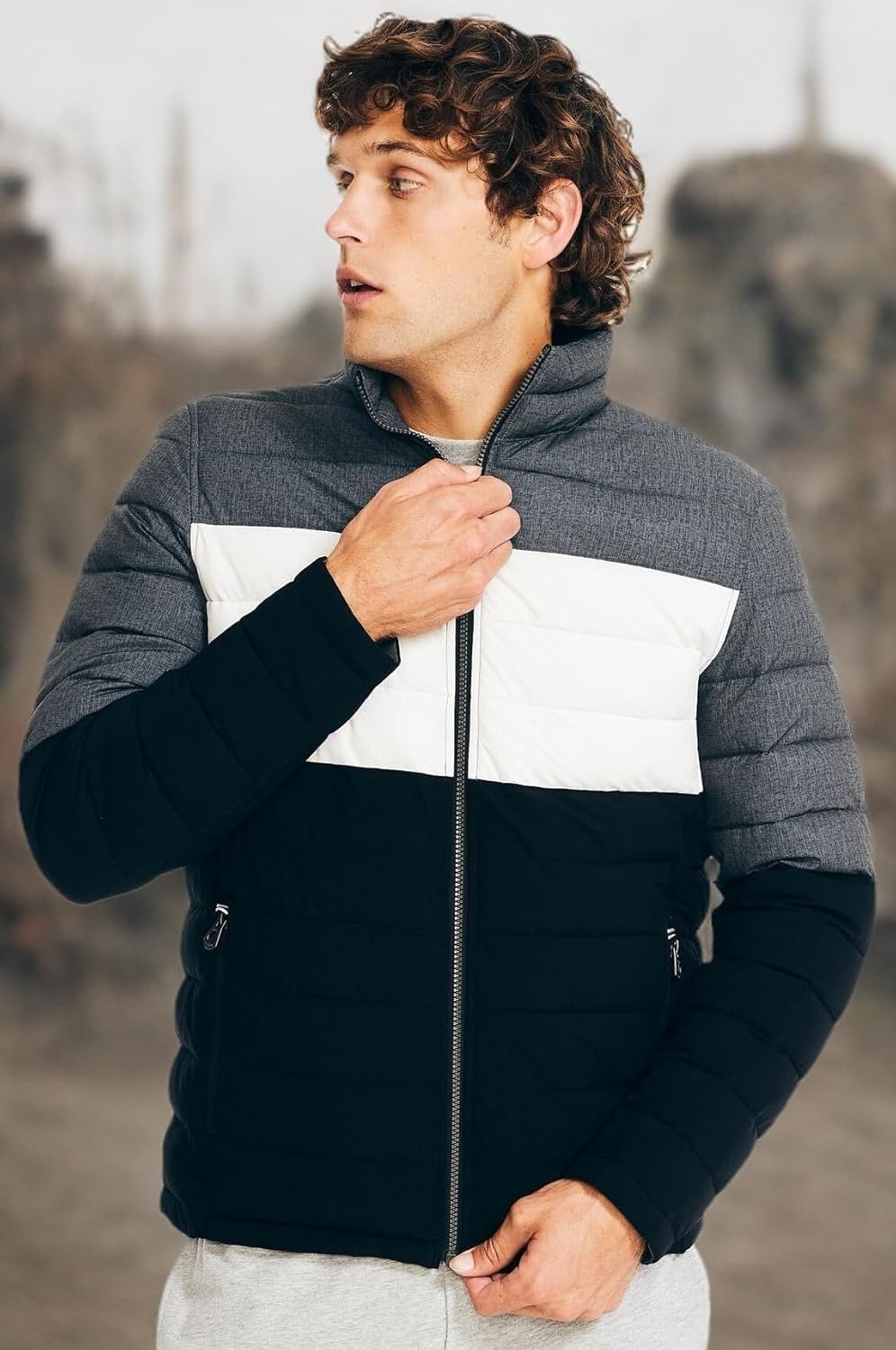 image:imageNautica Mens Reversible Quilted Puffer Jacket Midweight Mechanical Stretch Winter CoatGreyblack