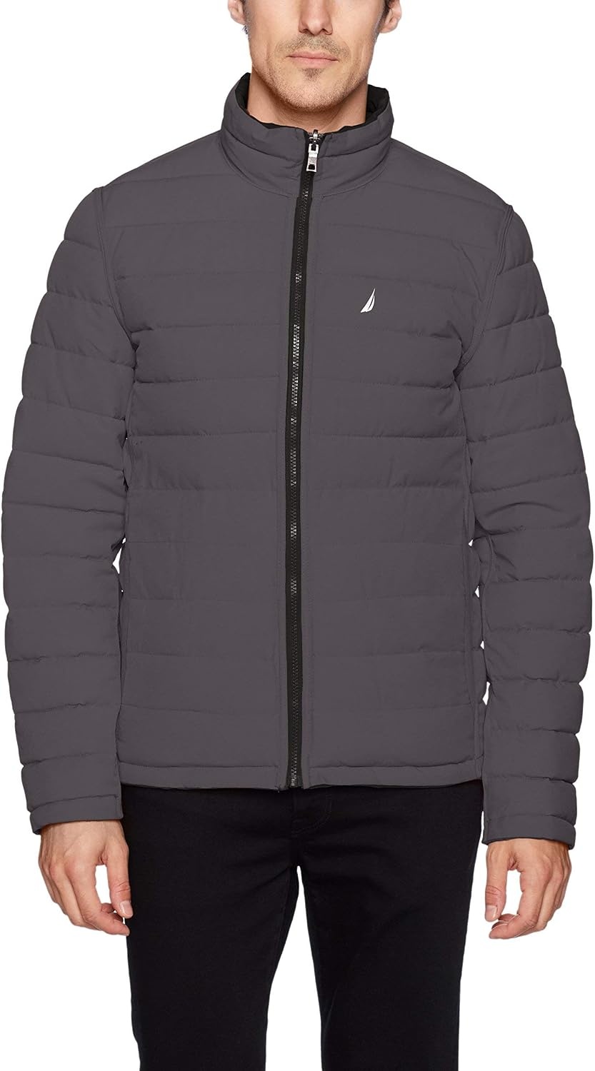 image:imageNautica Mens Reversible Quilted Puffer Jacket Midweight Mechanical Stretch Winter CoatInk