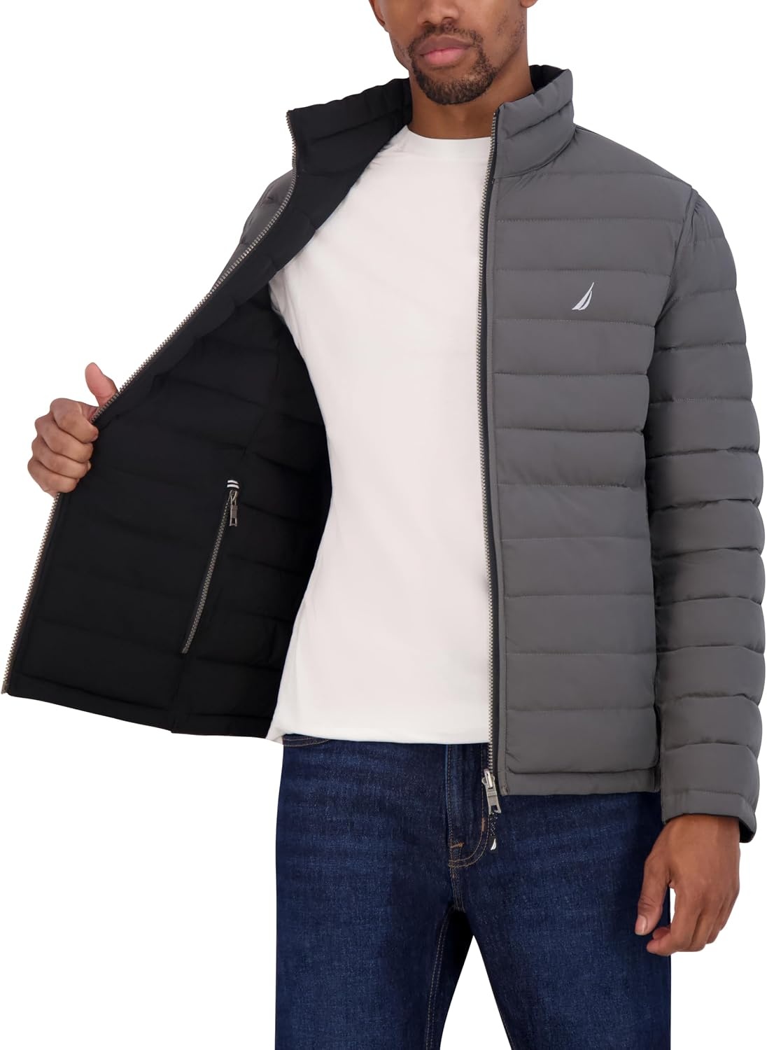 image:imageNautica Mens Reversible Quilted Puffer Jacket Midweight Mechanical Stretch Winter CoatMidnight
