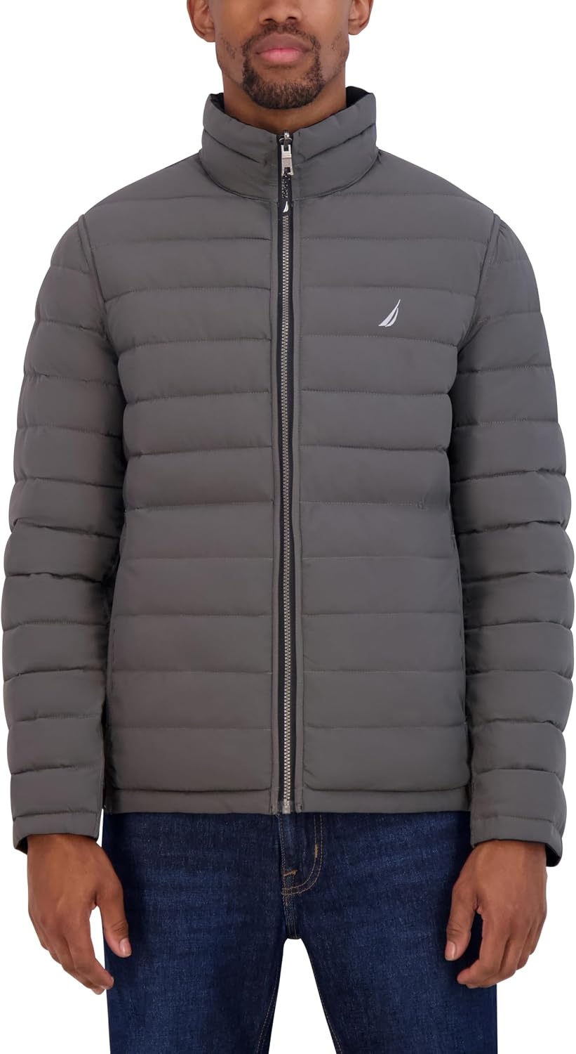 image:imageNautica Mens Reversible Quilted Puffer Jacket Midweight Mechanical Stretch Winter CoatMidnight