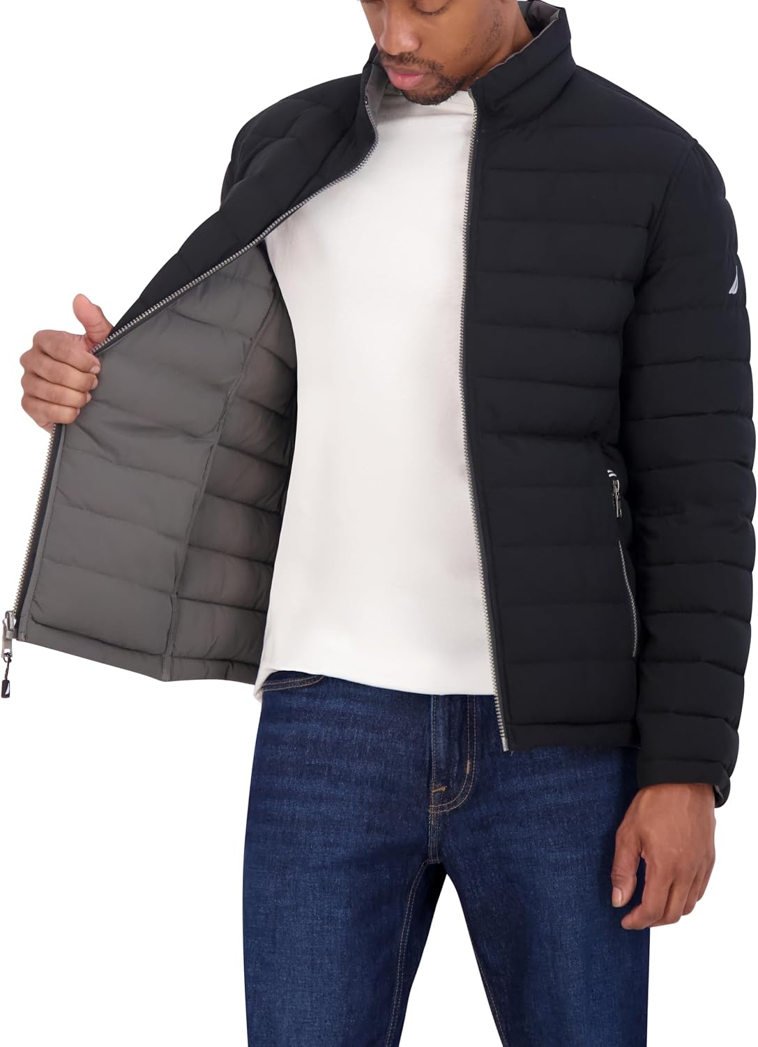 image:imageNautica Mens Reversible Quilted Puffer Jacket Midweight Mechanical Stretch Winter CoatMidnight