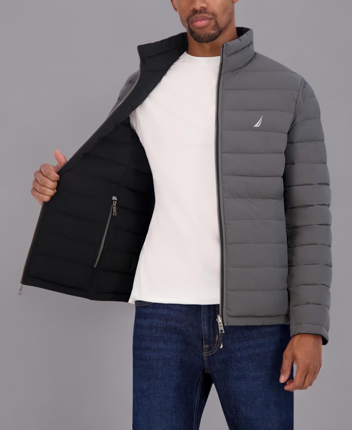 image:imageNautica Mens Reversible Quilted Puffer Jacket Midweight Mechanical Stretch Winter CoatMidnight