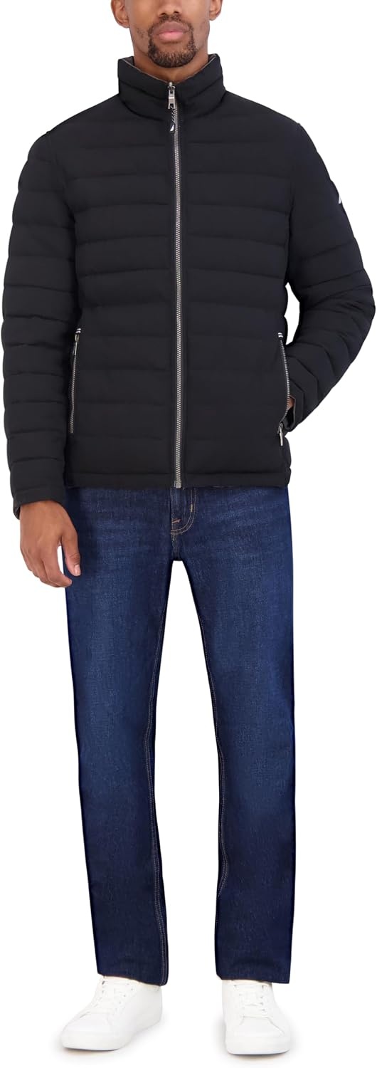 image:imageNautica Mens Reversible Quilted Puffer Jacket Midweight Mechanical Stretch Winter CoatMidnight