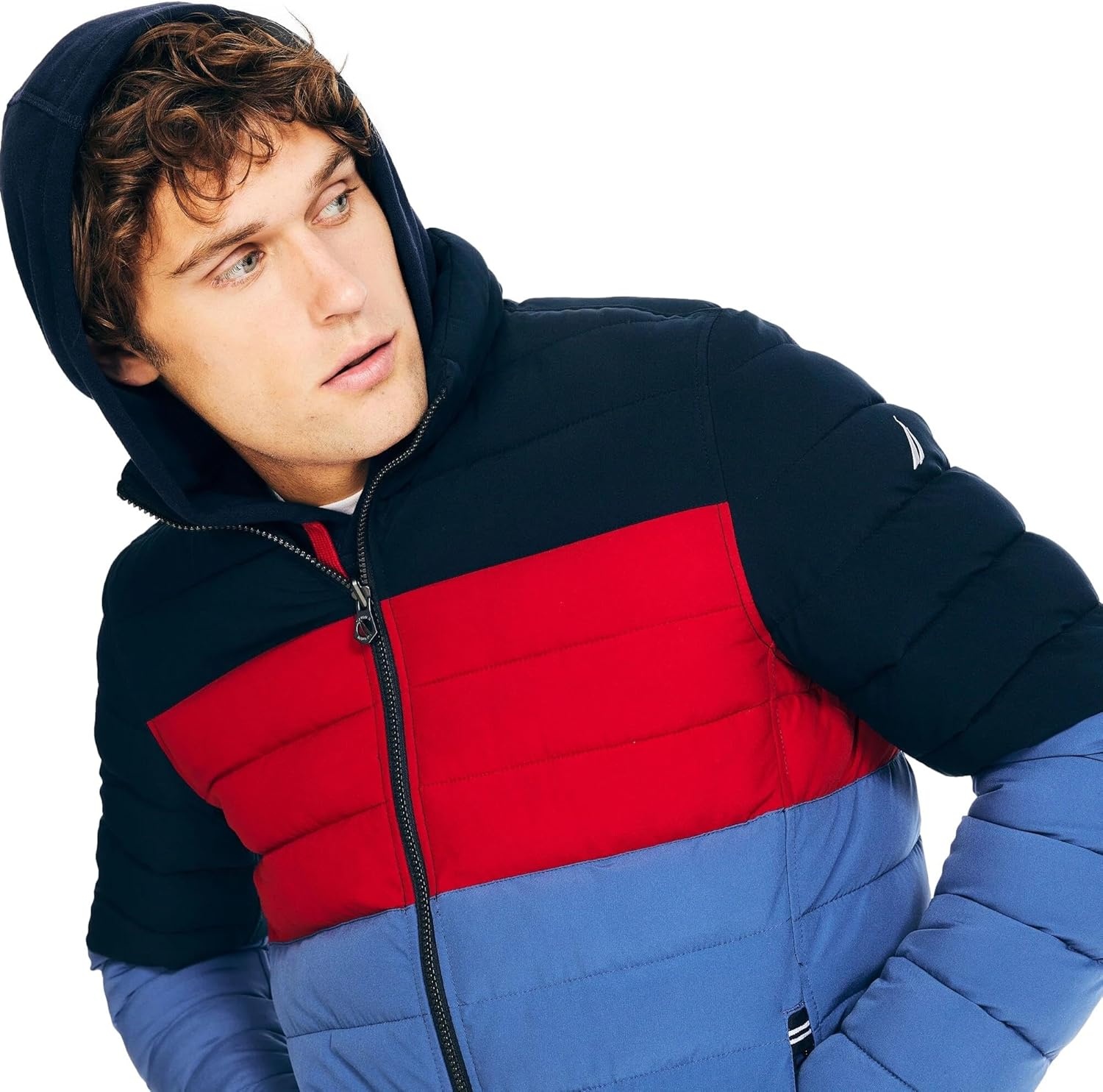 image:imageNautica Mens Reversible Quilted Puffer Jacket Midweight Mechanical Stretch Winter CoatNavyred