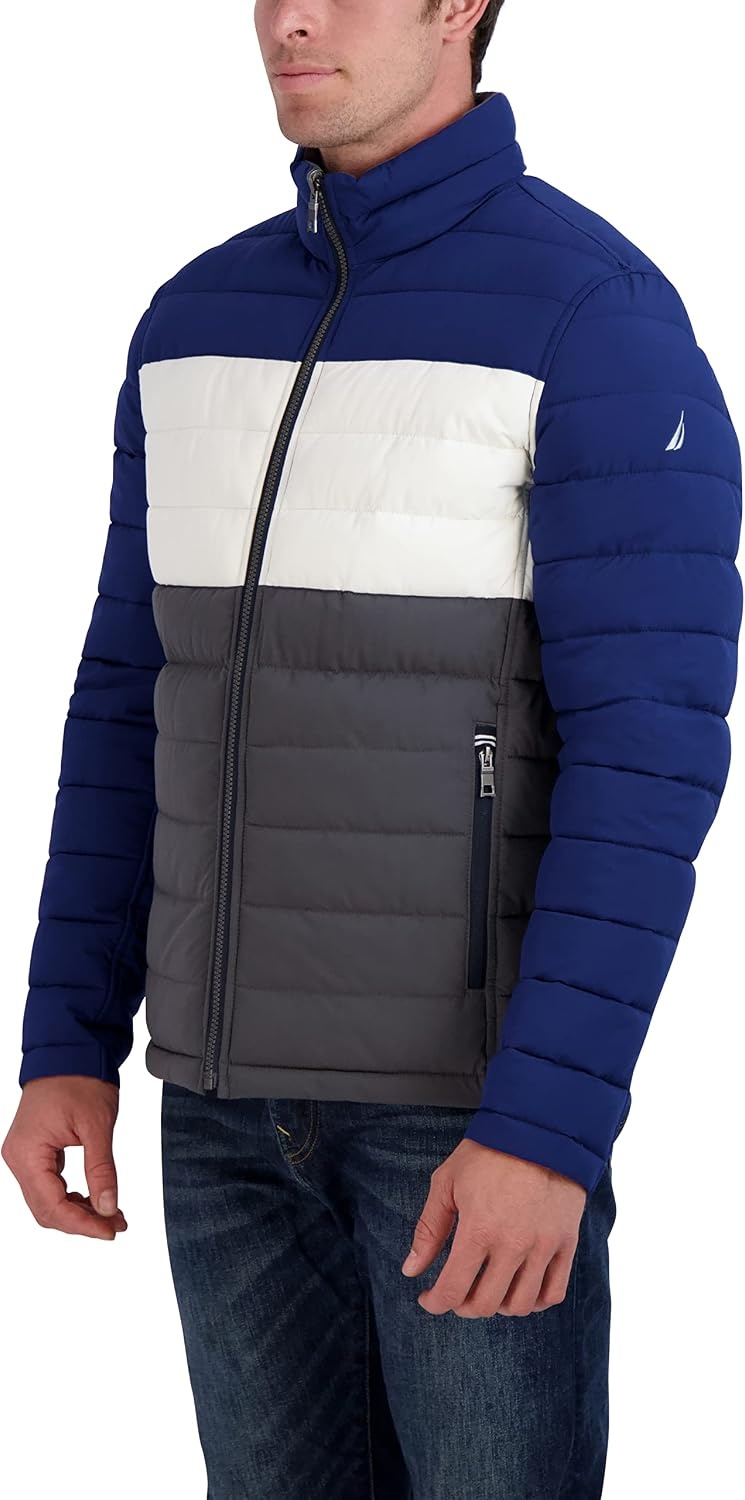 image:imageNautica Mens Reversible Quilted Puffer Jacket Midweight Mechanical Stretch Winter CoatNight Blue