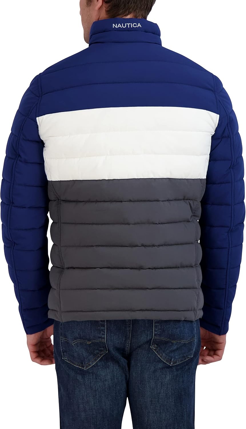 image:imageNautica Mens Reversible Quilted Puffer Jacket Midweight Mechanical Stretch Winter CoatNight Blue