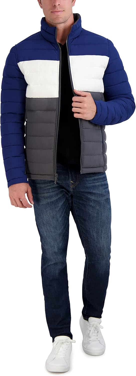 image:imageNautica Mens Reversible Quilted Puffer Jacket Midweight Mechanical Stretch Winter CoatNight Blue