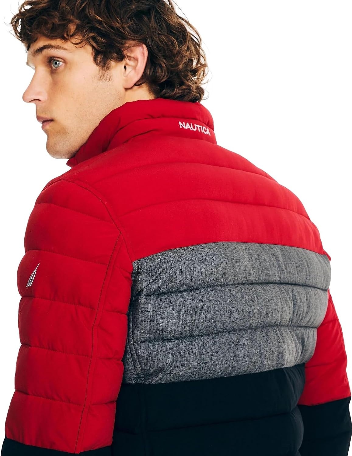 image:imageNautica Mens Reversible Quilted Puffer Jacket Midweight Mechanical Stretch Winter CoatRedblack