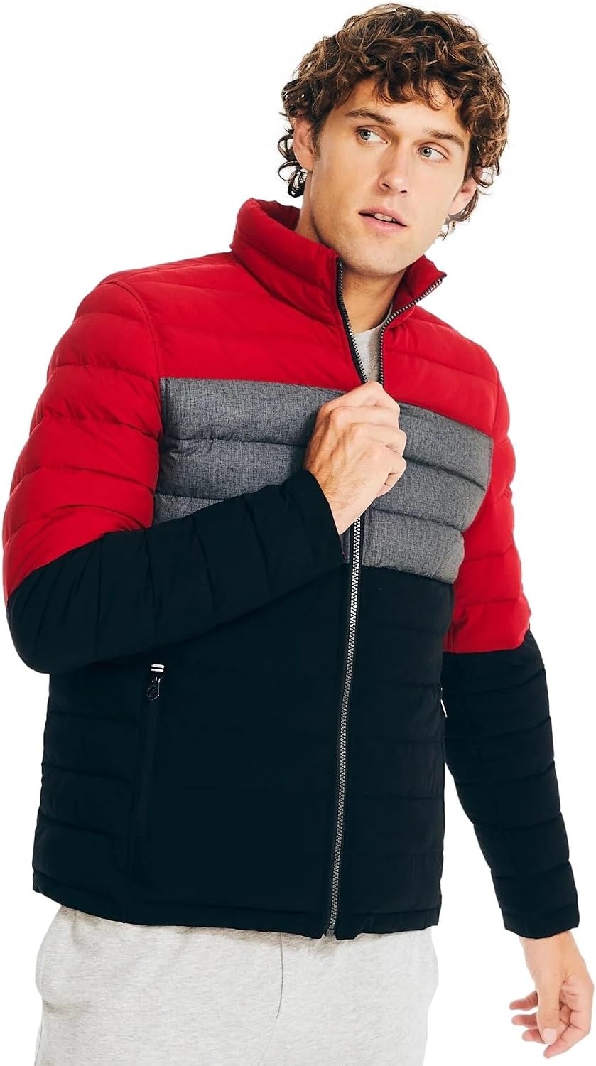 image:imageNautica Mens Reversible Quilted Puffer Jacket Midweight Mechanical Stretch Winter CoatRedblack
