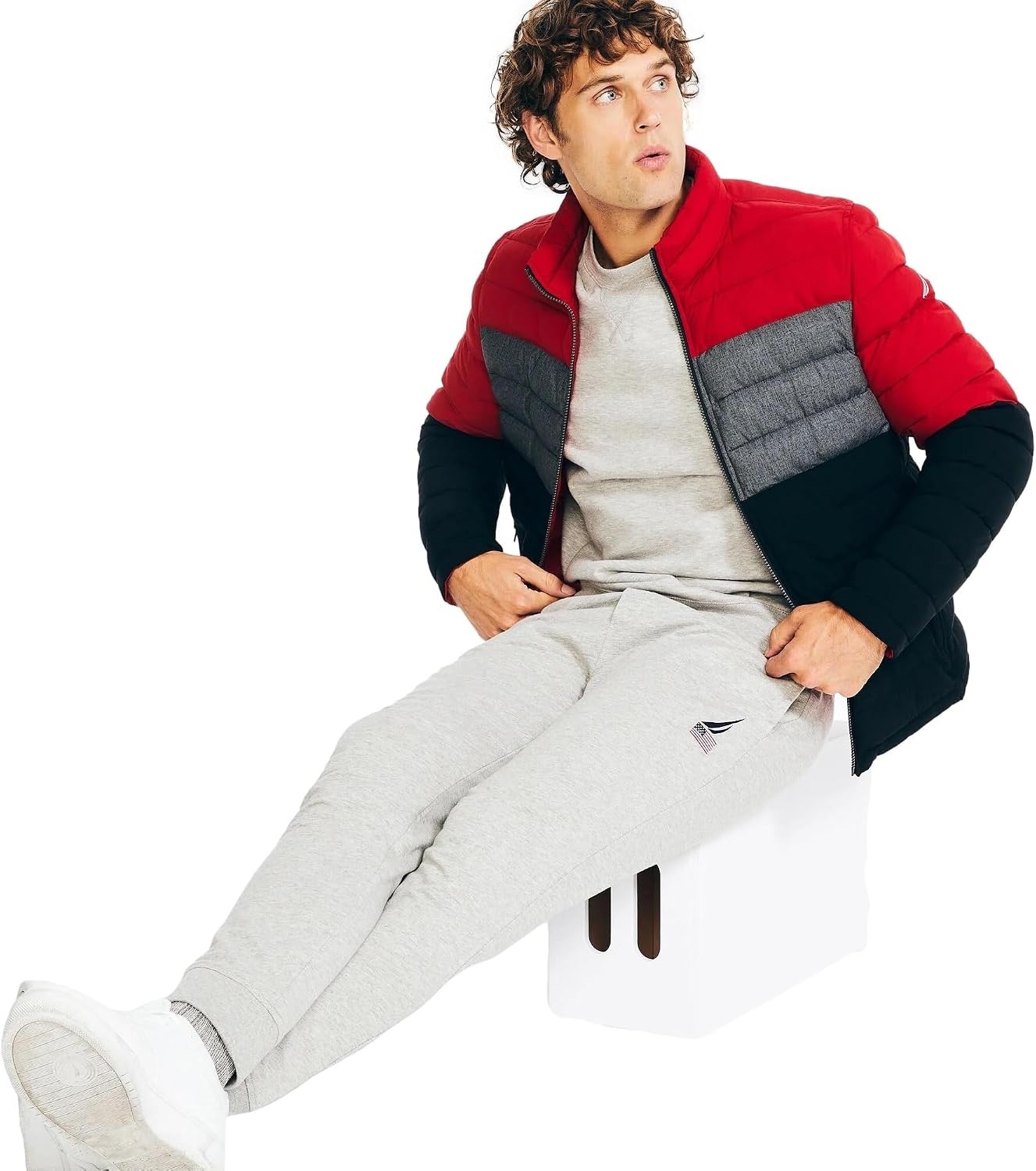 image:imageNautica Mens Reversible Quilted Puffer Jacket Midweight Mechanical Stretch Winter CoatRedblack