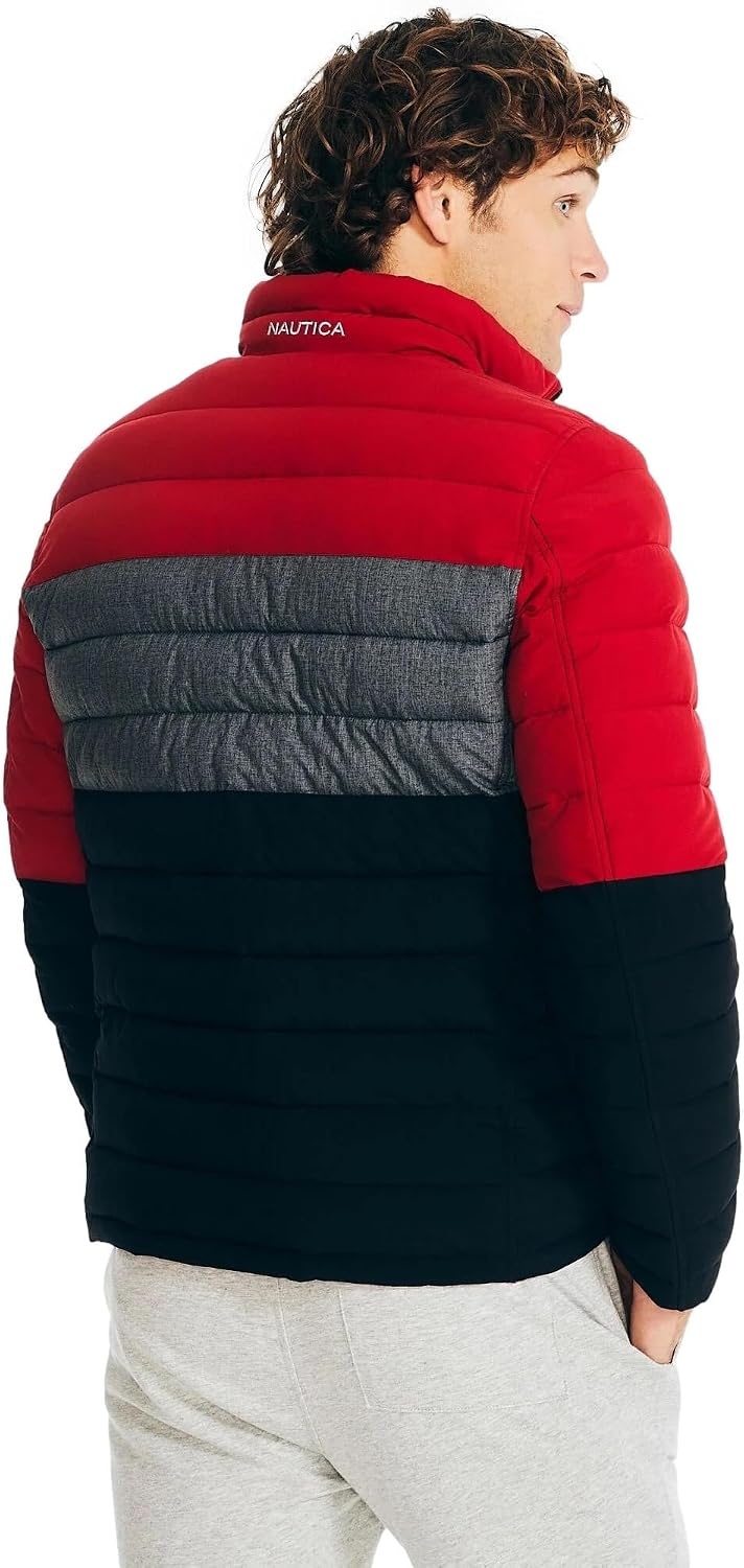image:imageNautica Mens Reversible Quilted Puffer Jacket Midweight Mechanical Stretch Winter CoatRedblack