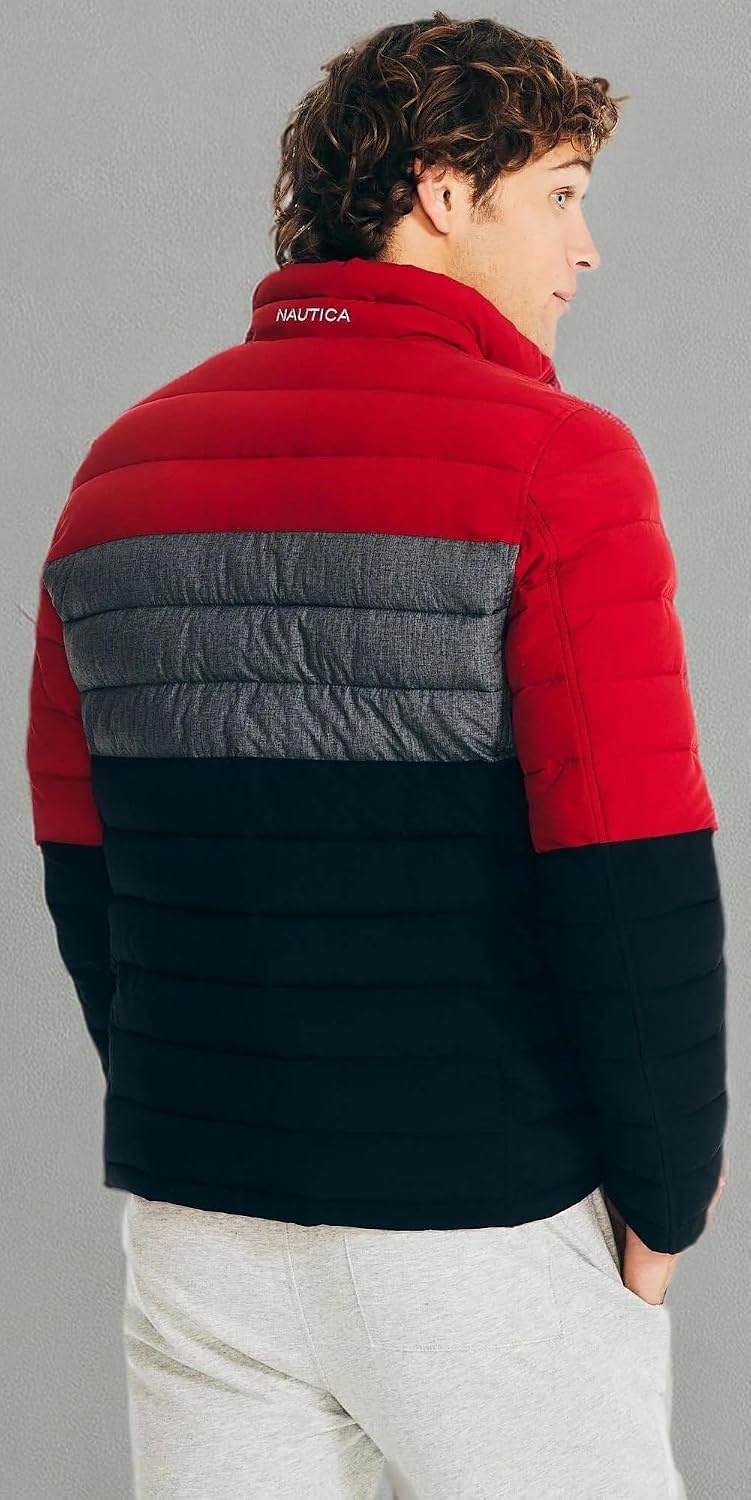 image:imageNautica Mens Reversible Quilted Puffer Jacket Midweight Mechanical Stretch Winter CoatRedblack