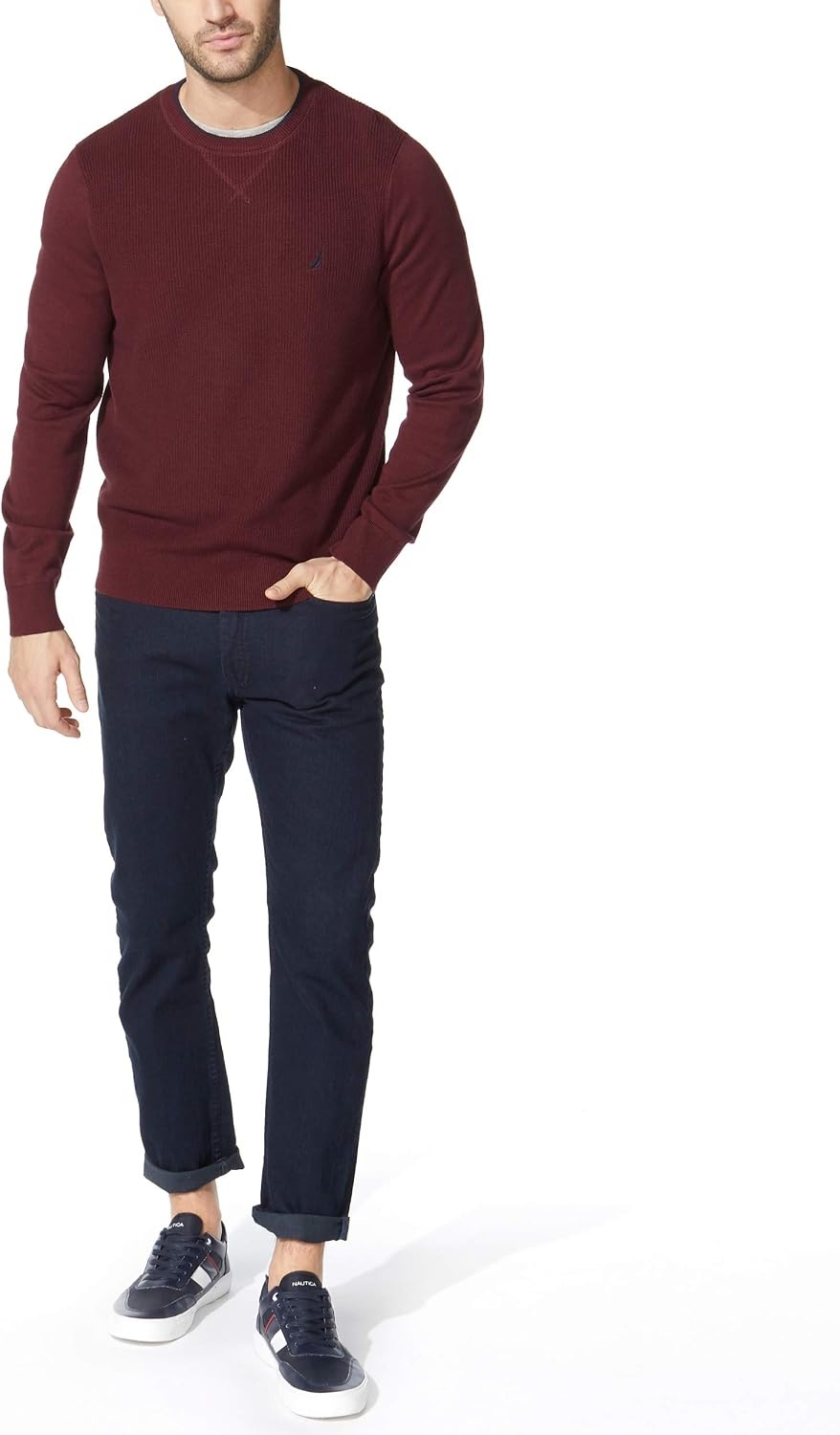 image:imageNautica Mens Ribbed SweaterRoyal Burgundy