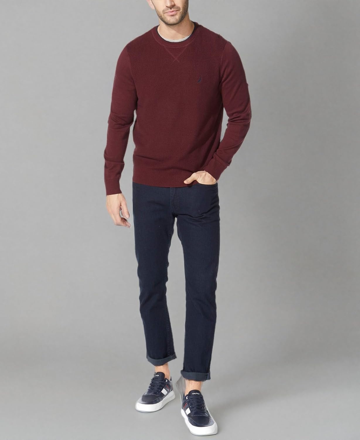 image:imageNautica Mens Ribbed SweaterRoyal Burgundy