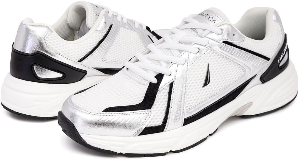 image:imageNautica Mens Running Sneakers Sport Fashion LaceUp Athletic Soft Shoes for Gym Tennis Men Cushioned Breathable Lightweight amp ComfortableWhite Metallic