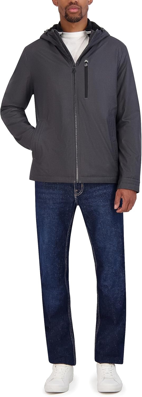 image:imageNautica Mens Sherpa Lined Softshell Jacket Full Zip Adjustable Hood Wind ResistantAsphalt
