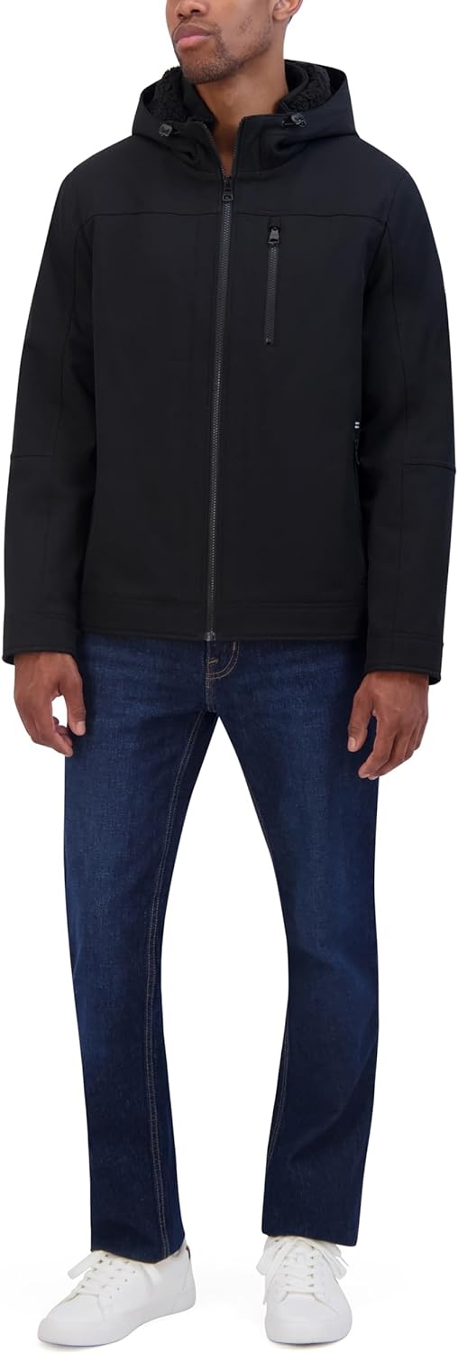 image:imageNautica Mens Sherpa Lined Softshell Jacket Full Zip Adjustable Hood Wind ResistantBlack