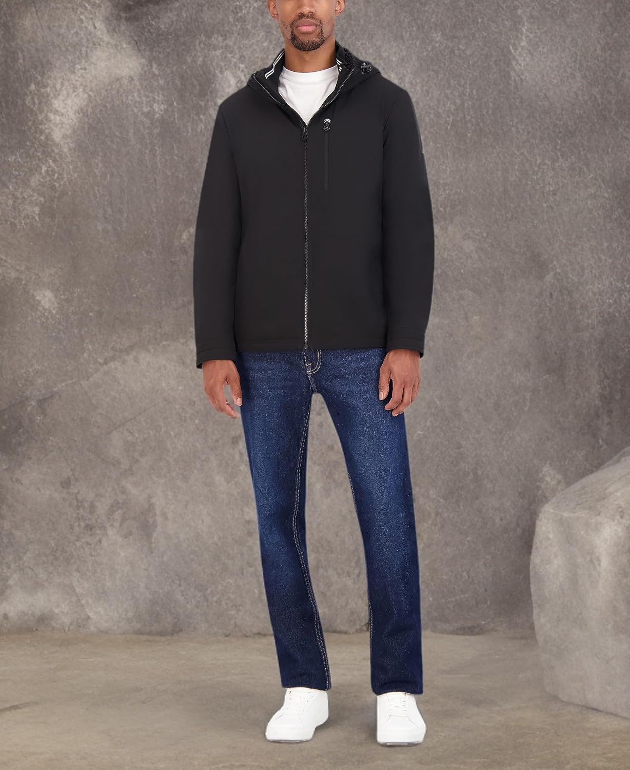 image:imageNautica Mens Sherpa Lined Softshell Jacket Full Zip Adjustable Hood Wind ResistantEbony