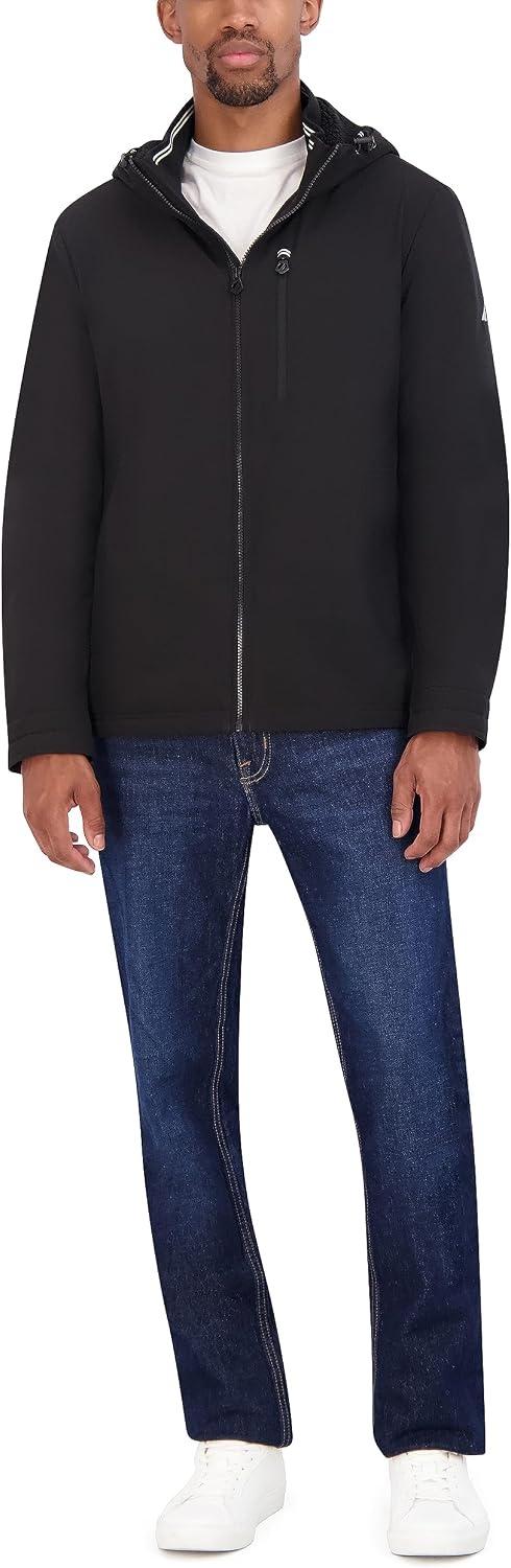 image:imageNautica Mens Sherpa Lined Softshell Jacket Full Zip Adjustable Hood Wind ResistantEbony