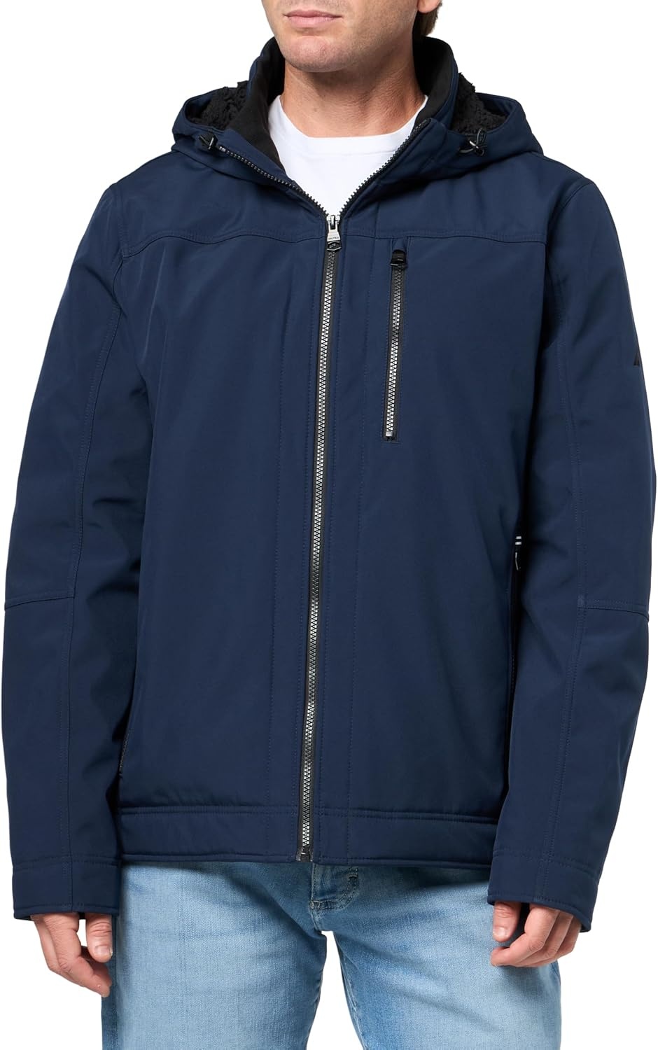 image:imageNautica Mens Sherpa Lined Softshell Jacket Full Zip Adjustable Hood Wind ResistantNavy Seas