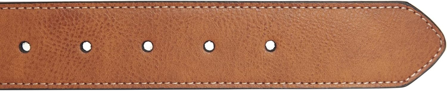 image:imageNautica Mens Signature Leather and Canvas Belt Ribbon Detail Flag Design Classic Casual Metal BuckleEmbossed Logo Tan