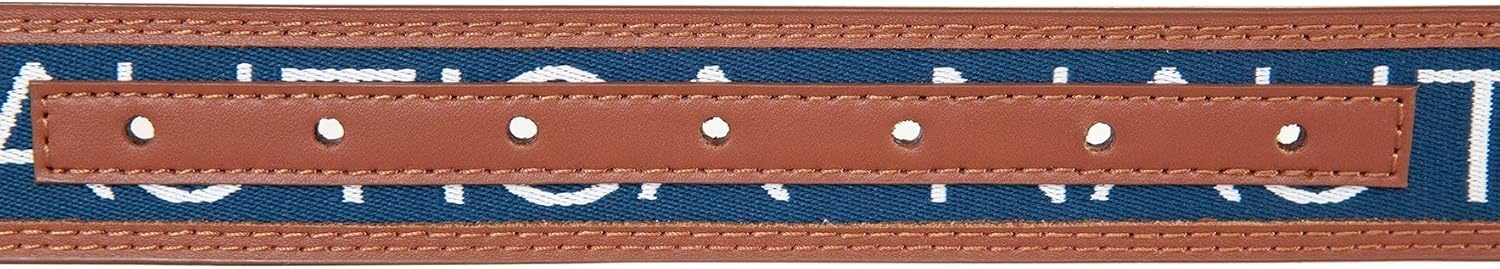 image:imageNautica Mens Signature Leather and Canvas Belt Ribbon Detail Flag Design Classic Casual Metal BuckleSignature Logo Navy