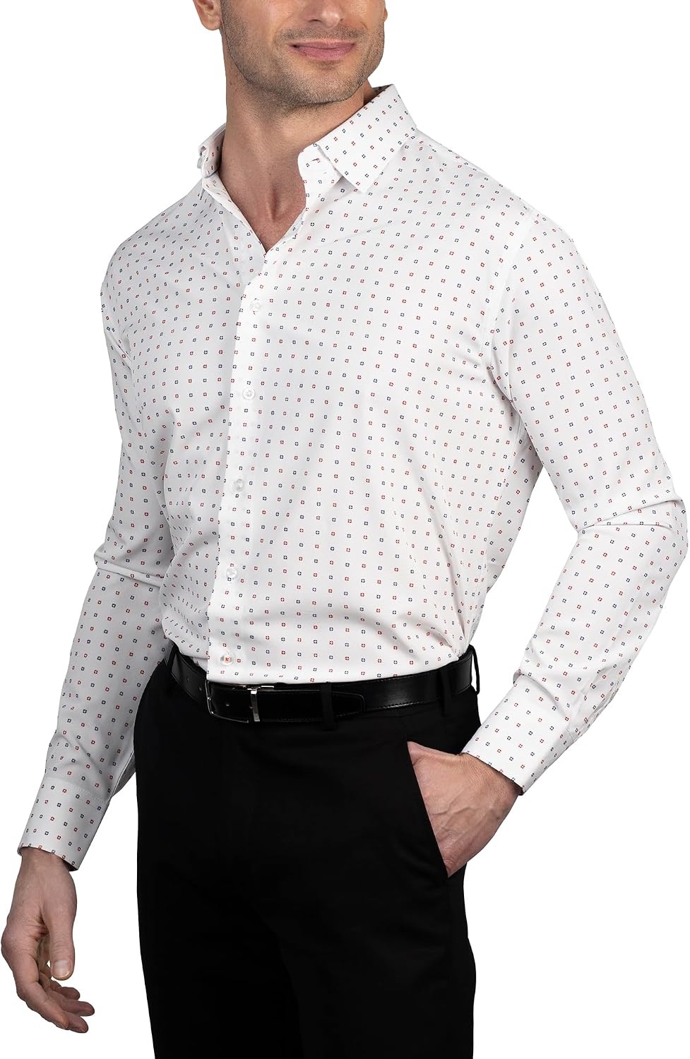 image:imageNautica Mens Slim FitWhite Grnd Red and Navy Print