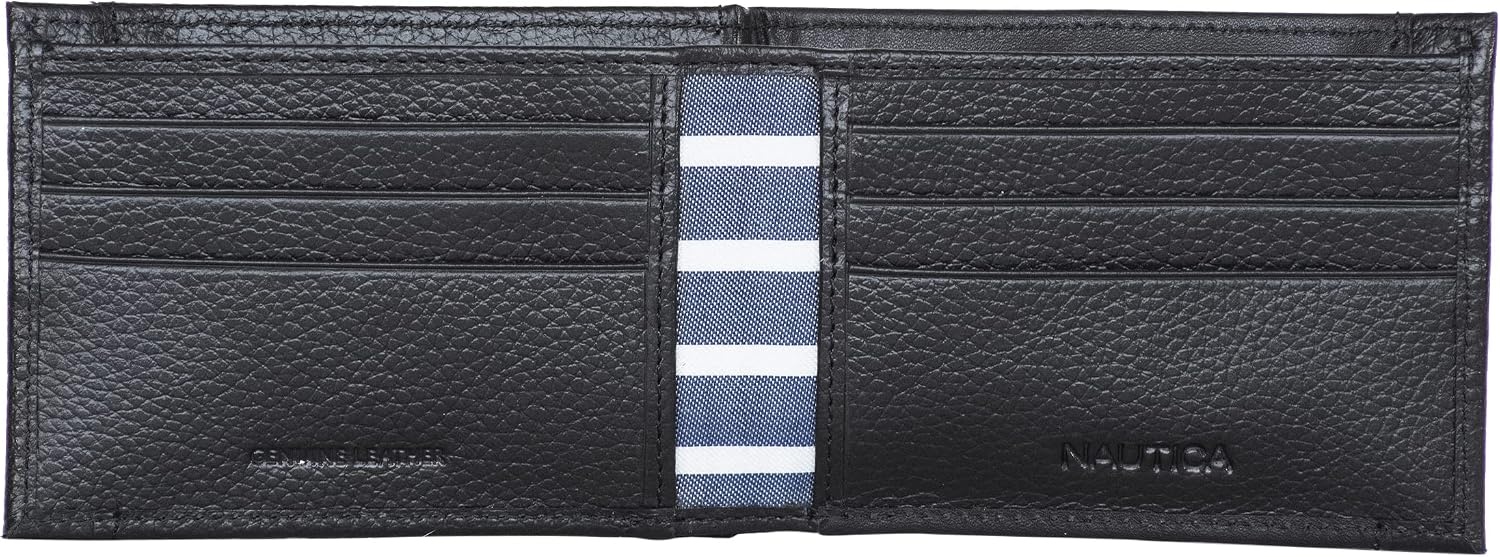 image:imageNautica Mens Slim Wallet Card Case RFID Blocking ID Window Minimalist Lightweight Genuine LeatherJClass Black