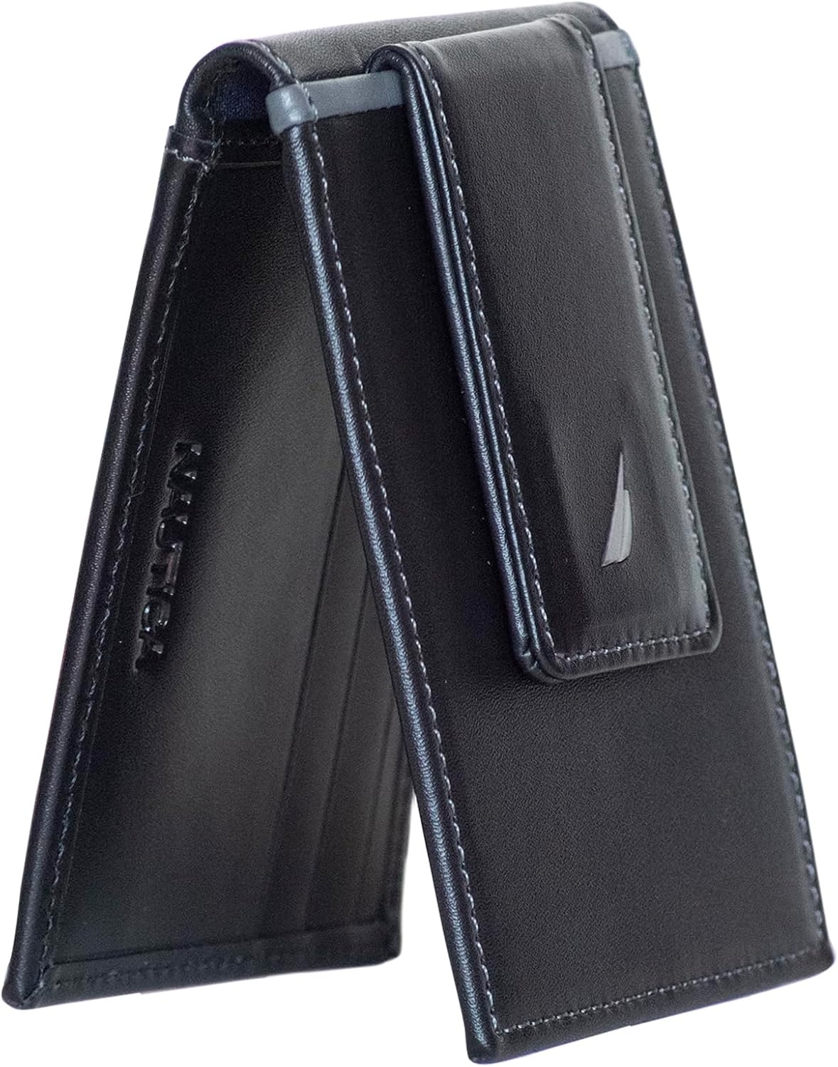 image:imageNautica Mens Slim Wallet Card Case RFID Blocking ID Window Minimalist Lightweight Genuine LeatherPop Color BlackGrey