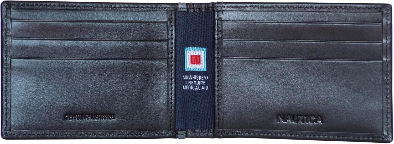image:imageNautica Mens Slim Wallet Card Case RFID Blocking ID Window Minimalist Lightweight Genuine LeatherPop Color BlackGrey