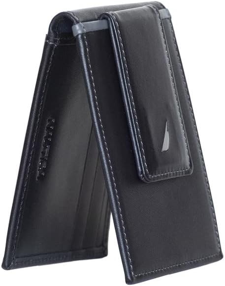 image:imageNautica Mens Slim Wallet Card Case RFID Blocking ID Window Minimalist Lightweight Genuine LeatherPop Color BlackGrey