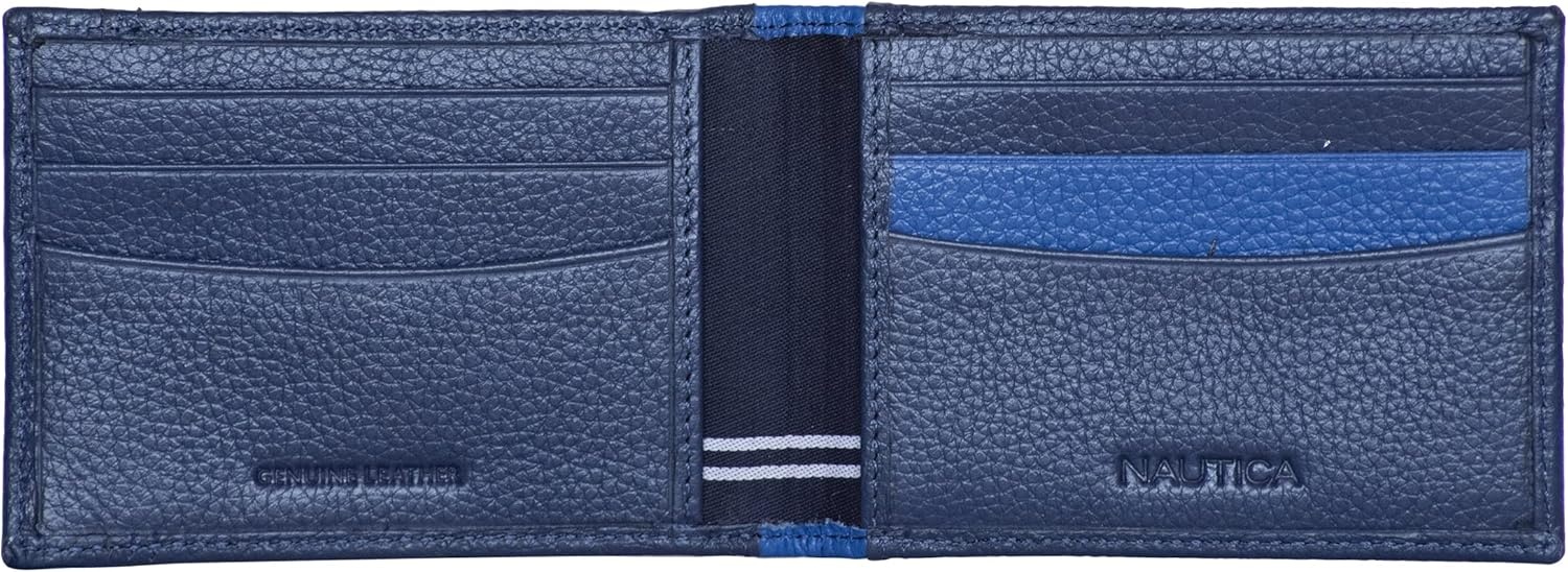 image:imageNautica Mens Slim Wallet Card Case RFID Blocking ID Window Minimalist Lightweight Genuine LeatherTwo Tone Cobalt Blue