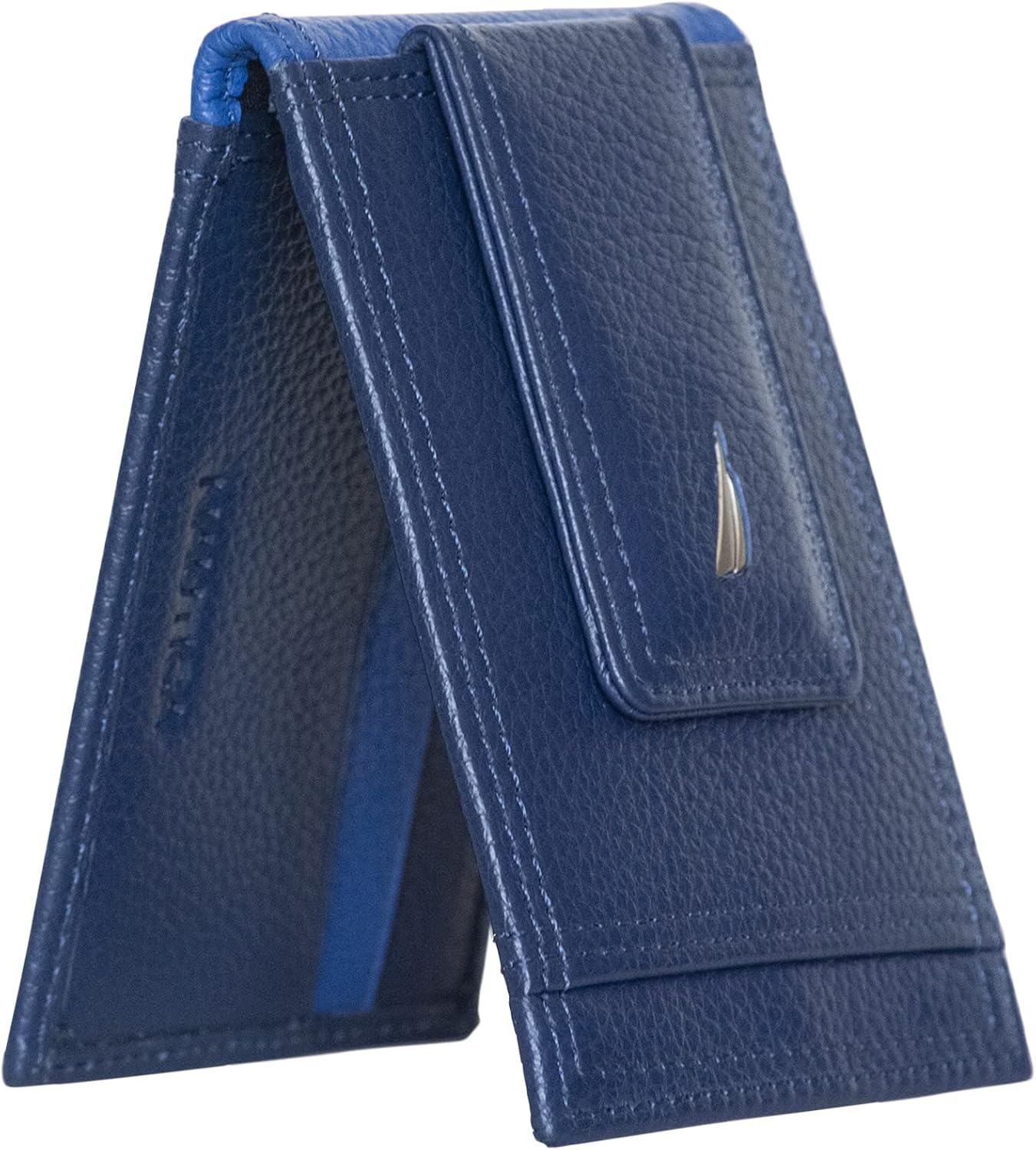 image:imageNautica Mens Slim Wallet Card Case RFID Blocking ID Window Minimalist Lightweight Genuine LeatherTwo Tone Cobalt Blue