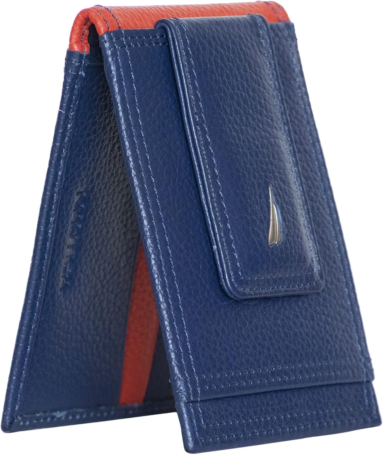 image:imageNautica Mens Slim Wallet Card Case RFID Blocking ID Window Minimalist Lightweight Genuine LeatherTwo Tone NavyRed