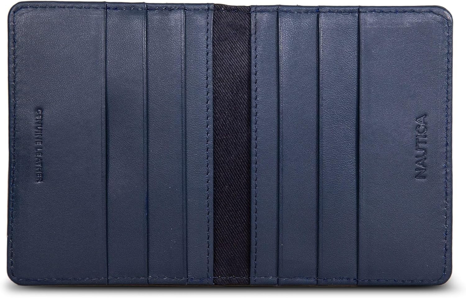 image:imageNautica Mens Slim Wallet Card Case RFID Blocking ID Window Minimalist Lightweight Genuine Leathermbroidered Sail Navy