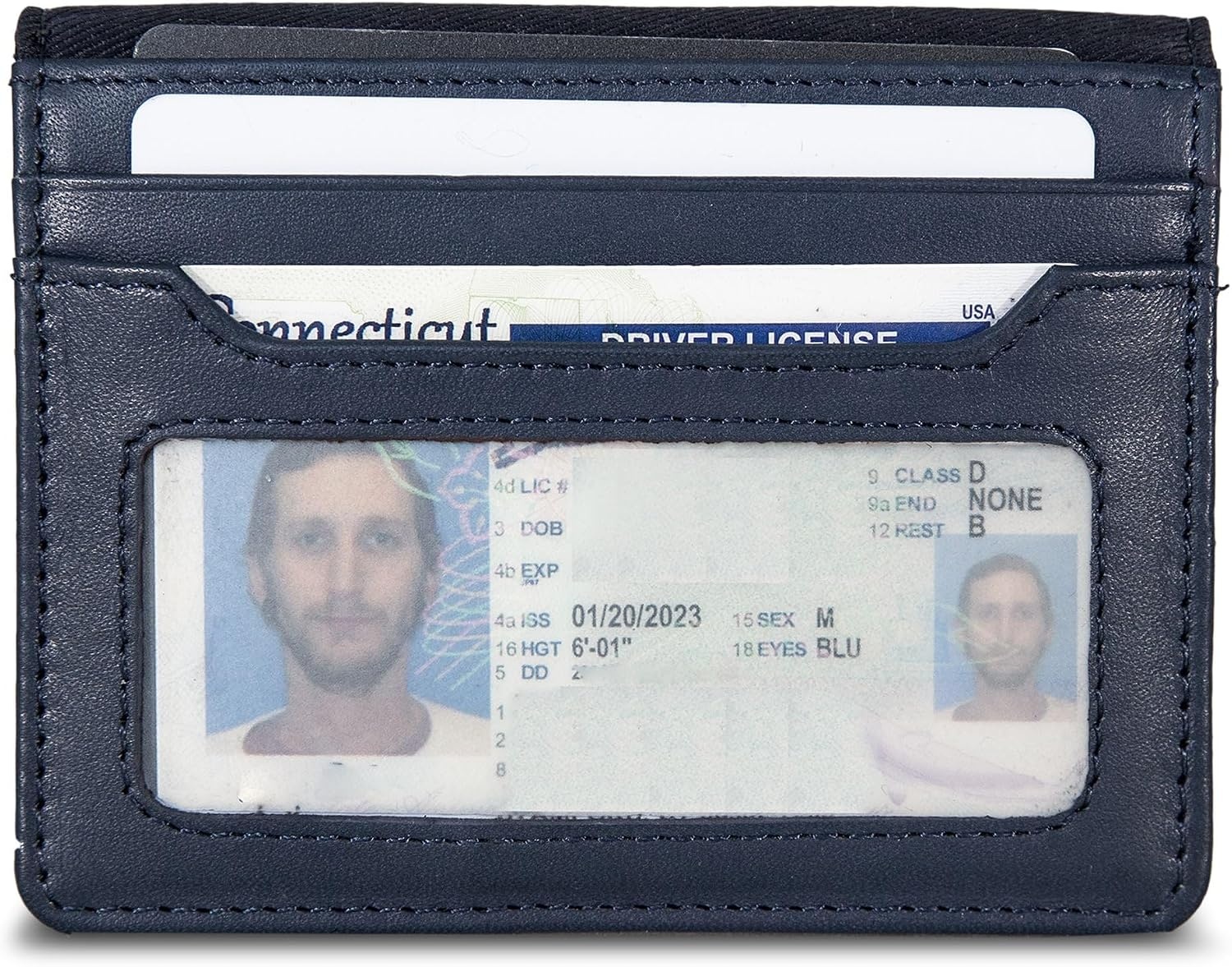 image:imageNautica Mens Slim Wallet Card Case RFID Blocking ID Window Minimalist Lightweight Genuine Leathermbroidered Sail Navy
