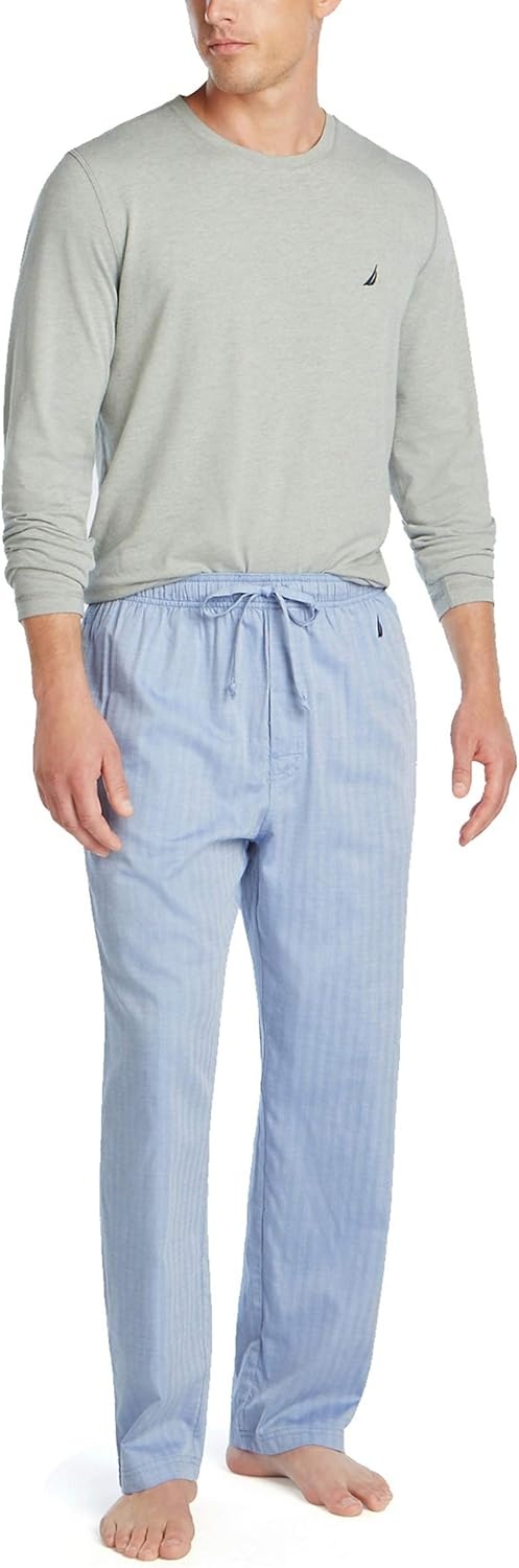 image:imageNautica Mens Soft Woven 100 Cotton Elastic Waistband Sleep Pajama PantBlue Bone