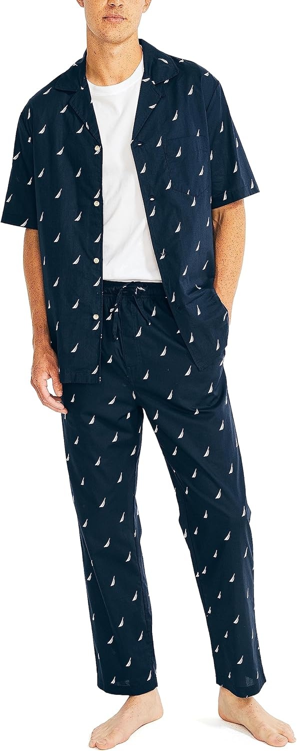 image:imageNautica Mens Soft Woven 100 Cotton Elastic Waistband Sleep Pajama PantMaritime Navy